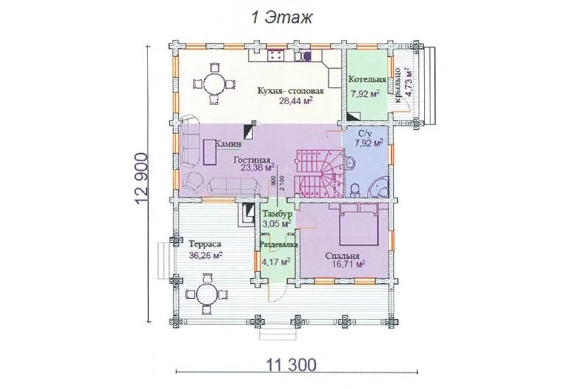 План N1 проекта дома из клееного бруса «Аметист»