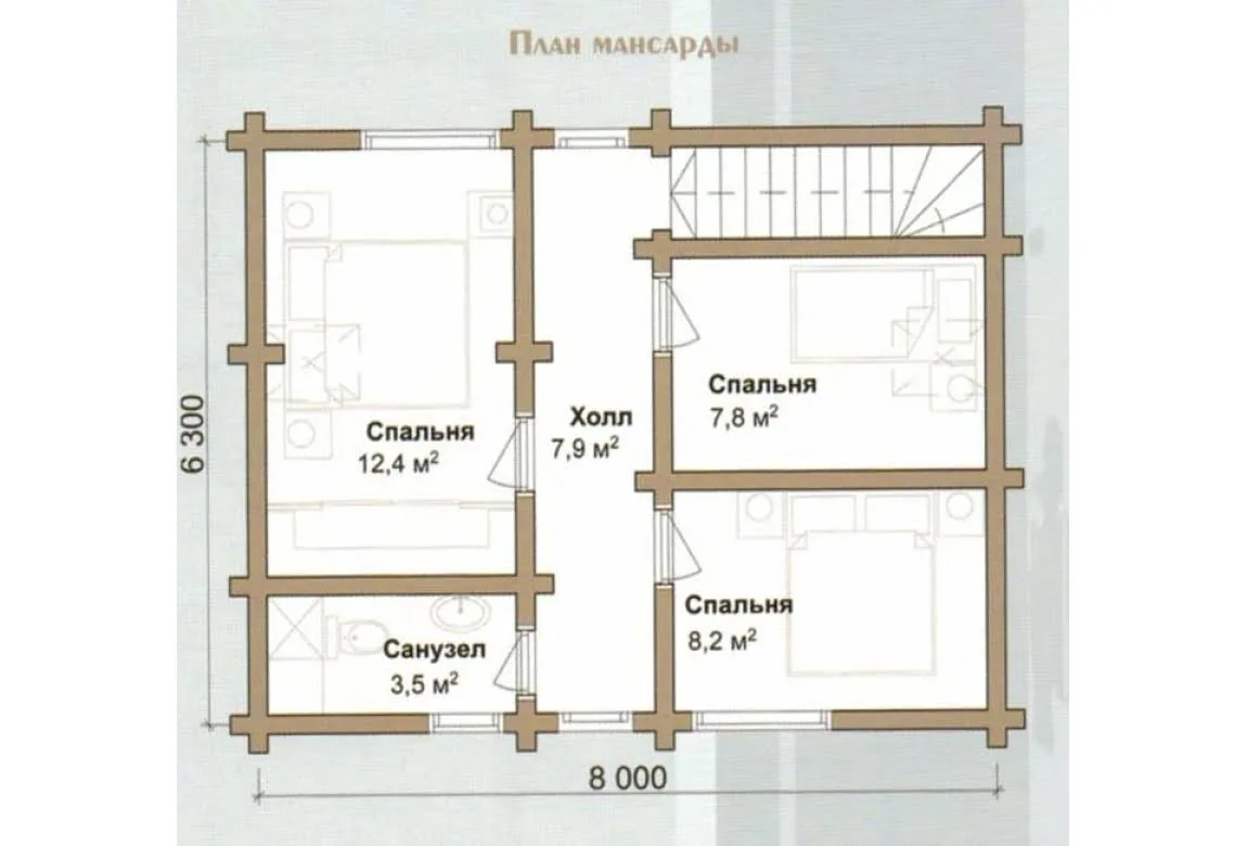 План N2 проекта дома из бревна «Миндальная Роща»